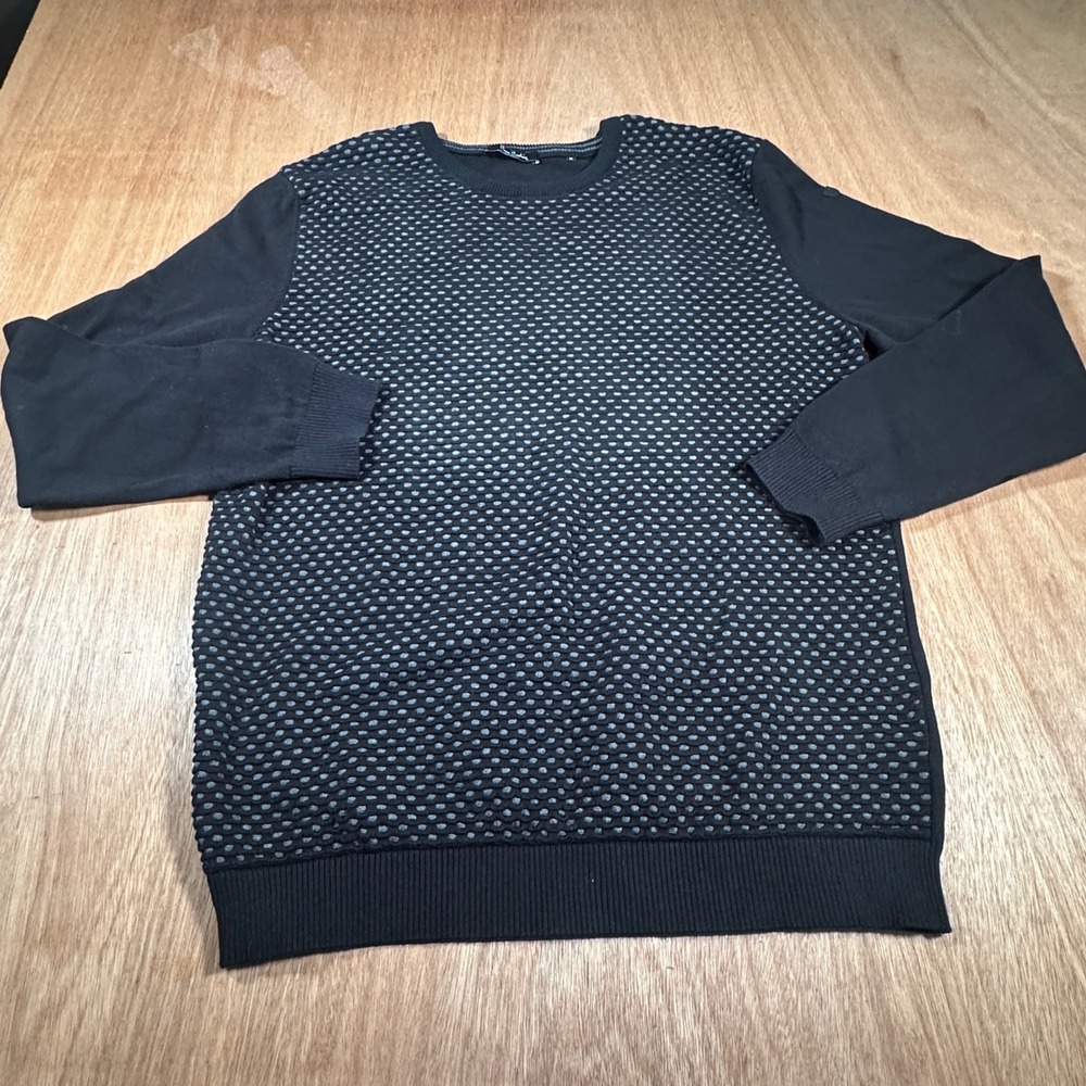 Pierre Cardin Sweater Men XL Black Textured Honeycomb Knit Cotton Pullover